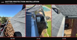 Before and After photo of clogged gutter