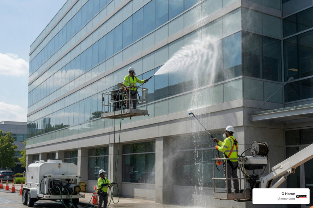 commercial soft wash services building exterior cleaning professional