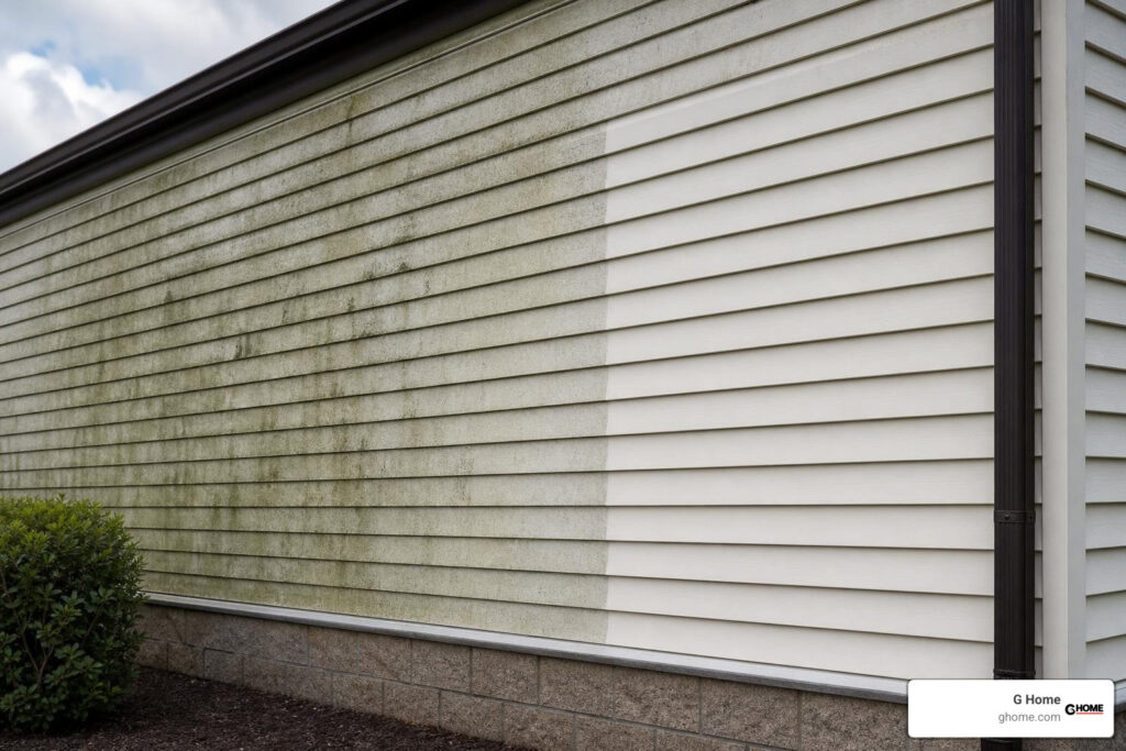 commercial siding cleaning dirty building exterior vinyl siding organic growth